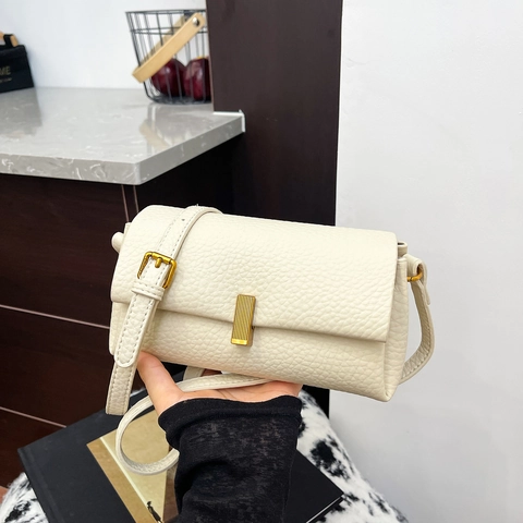 Borsa A Spalla Minimalista Da Donna In Pelle PU Grana Litchi Borsa Sottobraccio Vintage Con Fibbia In Metallo Dorato Crossbody