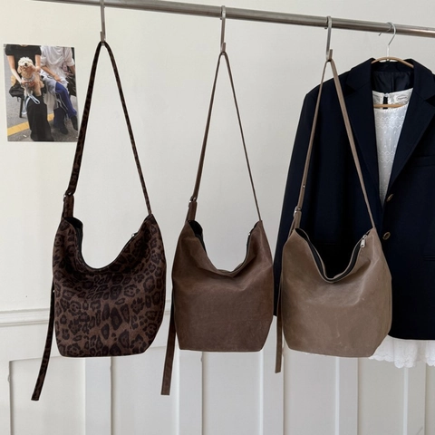 Bolso Hobo Grande Retro Bolso De Hombro De Gamuza Sintética Estampado De Leopardo Correa Con Ojales Ajustable Mujer