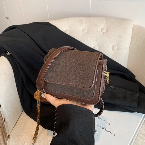 Women Retro Crossbody Bag PU Leather Frosted Patchwork Small Square Shoulder Bag With Teddy Bear Charm Korean Style