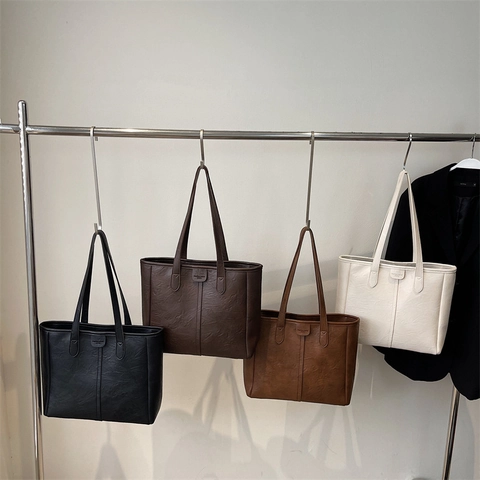 Große Kapazität Tote Tasche Damen Retro Texturiertes Kunstleder Minimalistische Schultertasche Für Den Alltag Pendeln