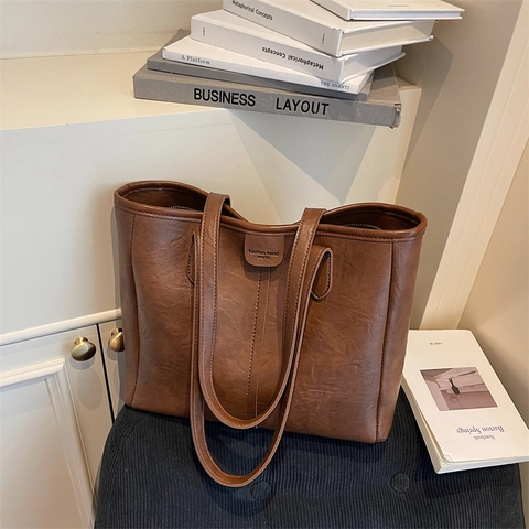 Große Kapazität Tote Tasche Damen Retro Texturiertes Kunstleder Minimalistische Schultertasche Für Den Alltag Pendeln