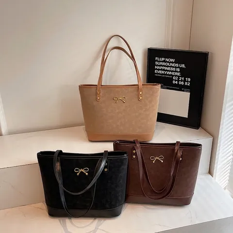 Sac Fourre-Tout Pour Femmes Cuir PU Grande Capacité Sac À Main Épaule Avec Décoration Noeud Métal Style Rétro Bureau Quotidien