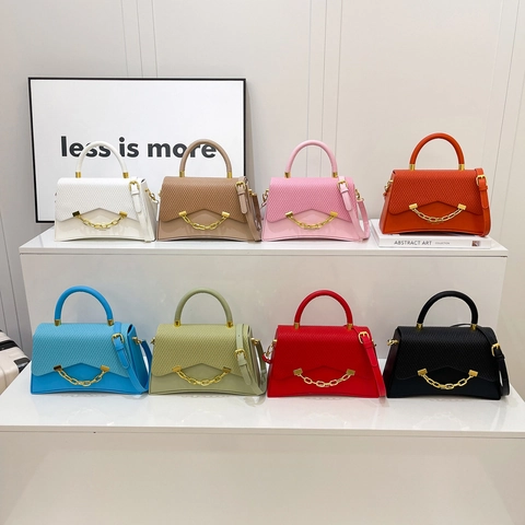 Damen PU Leder Handtasche Gewebte Textur Klappe Goldkette Griff Schulter Umhängetasche Mode Quadratische Box Tasche