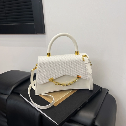 Damen PU Leder Handtasche Gewebte Textur Klappe Goldkette Griff Schulter Umhängetasche Mode Quadratische Box Tasche