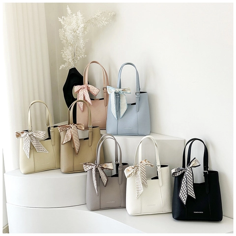 Borsa Da Donna In Pelle PU Con Motivo Lychee Foulard Decorativo Tracolla Versatile Borsa A Secchiello Quadrata