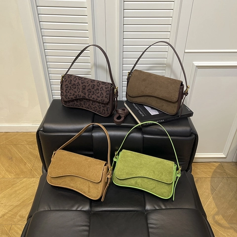 Vintage Suède Crossbodytas Dames Retro Luipaard Schoudertas Kunstleer Klep Verstelbare Riem Minimalistisch