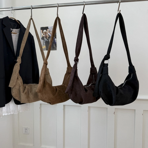 Hobo Tasche Wildlederoptik PU Große Kapazität Halbmond Schulter Umhängetasche Mit Knotengurt Retro Lässig Für Damen