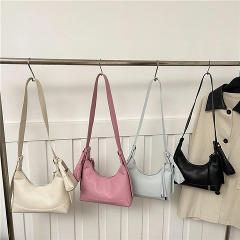 Dames Hobo Schoudertas Van PU Leer Met Lychee Korrel Grote Capaciteit Baguette Tas Met Mini Portemonnee