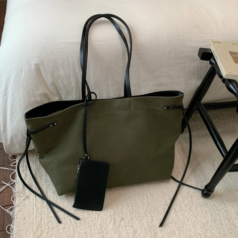Bolso Tote De Lona De Gran Capacidad Color Sólido Bolso De Hombro Con Bolsa Desmontable Estilo Urbano
