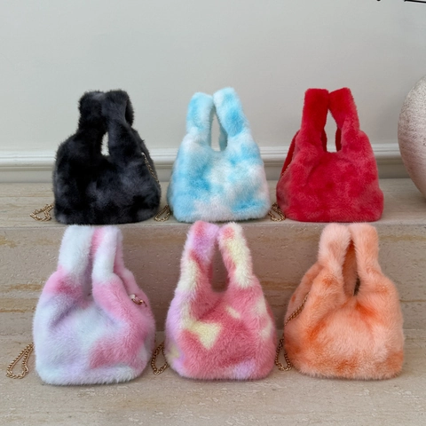 Borsa A Mano In Pelliccia Sintetica E PU Da Donna Borsa A Tracolla In Peluche Con Catena Borsa Tie-Dye Accessorio Invernale