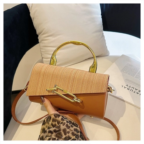 Borsa Tracolla Donna Pelle PU Patchwork Intrecciato Manico Metallo Chic Borsa Box Minimalista Elegante