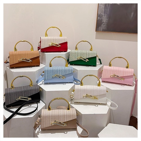 Borsa Tracolla Donna Pelle PU Patchwork Intrecciato Manico Metallo Chic Borsa Box Minimalista Elegante