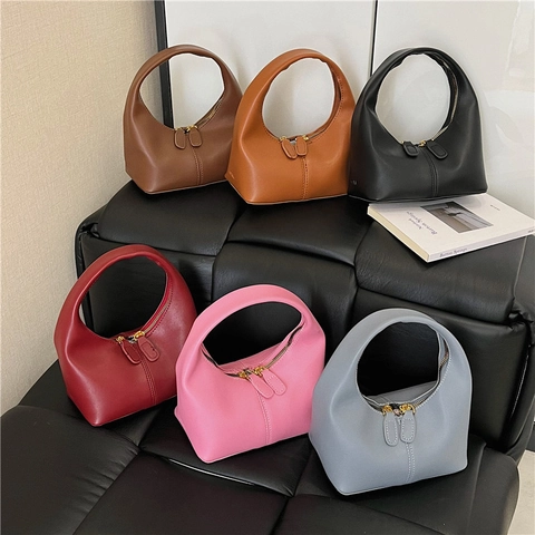 Borsa A Mano Da Donna Minimalista In Pelle PU Cerniera Mezzaluna Hobo Bag Casuale Versatile Chic Autunno Inverno