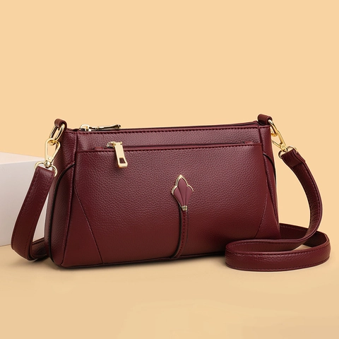 Sac Bandoulière Femme Cuir PU Texture Litchi Double Fermeture Éclair Multi Poches Élégant Minimaliste Mode Petit Sac Carré