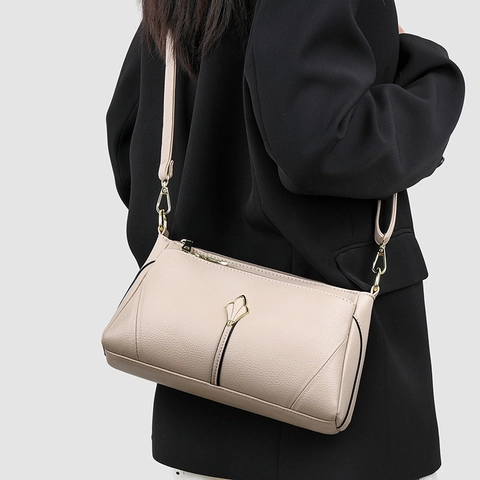 Sac Bandoulière Femme Cuir PU Texture Litchi Double Fermeture Éclair Multi Poches Élégant Minimaliste Mode Petit Sac Carré