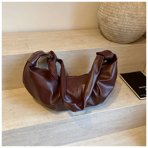 Borsa A Spalla Mezzaluna Arricciata Morbida Pelle PU Borsa Sottobraccio Con Nodo Borsa Hobo Grande Capacità Stile Minimalista