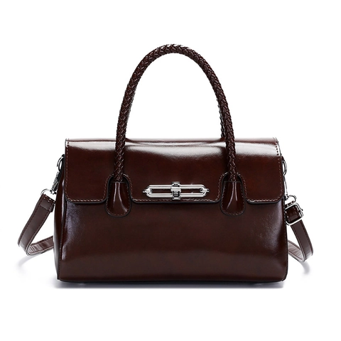 Vintage PU Leather Handbag Retro Shoulder Bag With Woven Handle Metal Turn Lock Office Commuter Crossbody Bag For Women