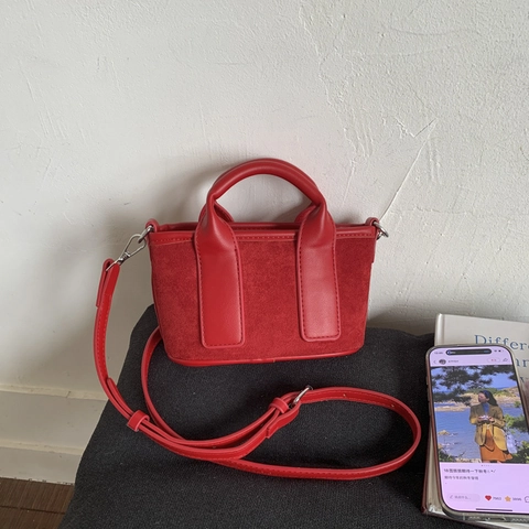 Mini Tote Handbag Suede Like PU Leather Patchwork Square Crossbody Bag Retro Simple Small Shoulder Bag For Women