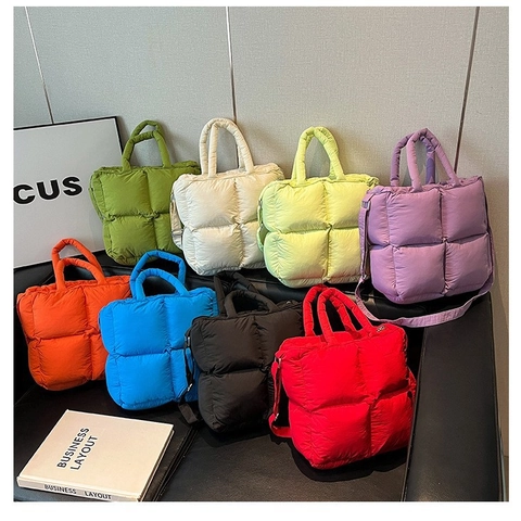 Sac à Bandoulière Matelassé Puffer Mode pour Femme Couleur Unie Tissu Oxford Sac Cabas Bouffant Grande Capacité Sac à Bandoulière Décontracté