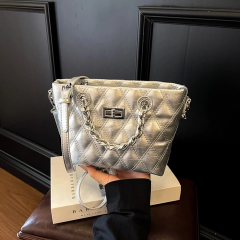 Borsa A Tracolla Trapuntata A Rombi Per Donna Con Tracolla A Catena Chiusura In Metallo Pelle PU Versatile