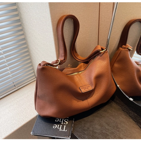 Borsa Hobo Retrò Da Donna Grande Capacità Pelle PU Motivo Litchi Borsa A Tracolla Versatile Da Pendolare Con Tracolla Larga Regolabile
