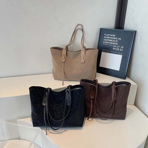 Borsa Tote Vintage Grande Capacità Pelle PU Opaca Borsa A Spalla Minimalista Retro Casual Da Donna Per Ufficio
