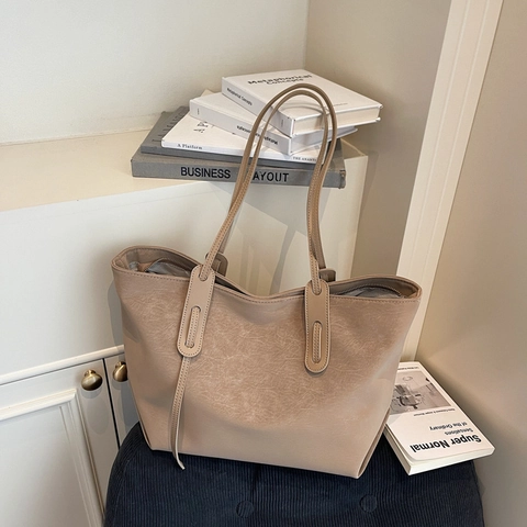 Borsa Tote Vintage Grande Capacità Pelle PU Opaca Borsa A Spalla Minimalista Retro Casual Da Donna Per Ufficio
