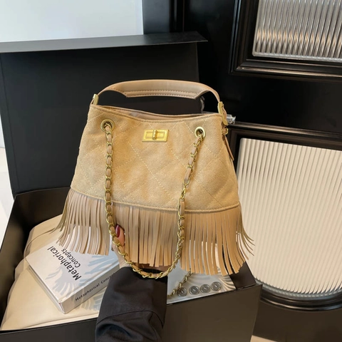 Sac À Bandoulière Matelassé En Daim À Franges Avec Chaîne Dorée Gland Sac À Main Bohème Rétro Pour Femmes