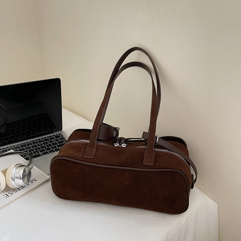 Bolso De Hombro Bowling Retro De Cuero PU Gamuza Gran Capacidad Bolso De Axila Minimalista Urbano Borla