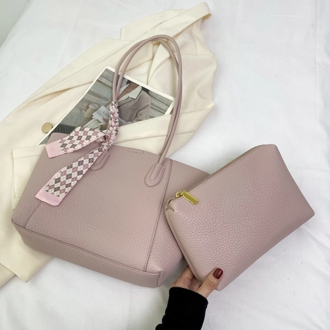 Bolso Tote Grande Para Mujer De Cuero PU Con Decoración De Bufanda Bolso De Hombro Elegante Con Bolsa Interior