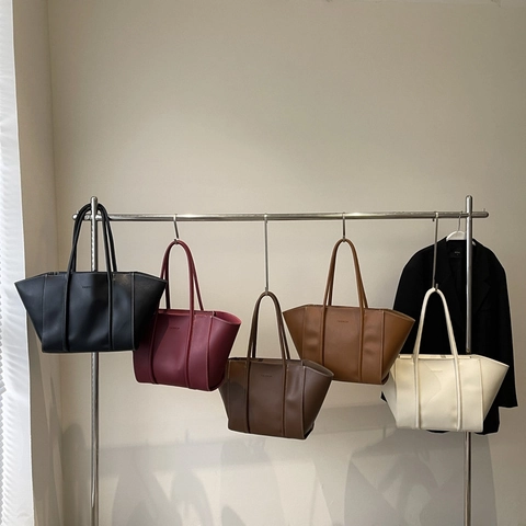 Women PU Leather Tote Bag Large Capacity Retro Contrast Stitching Shoulder Handbag With Inner Pouch Fashion Letter