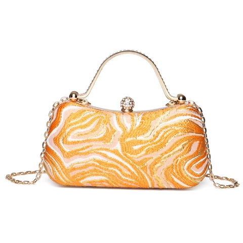 Pochette Da Sera Con Paillettes Ondulate Borsa A Mano Con Manico In Metallo E Strass Con Catena Rimovibile Per Matrimonio