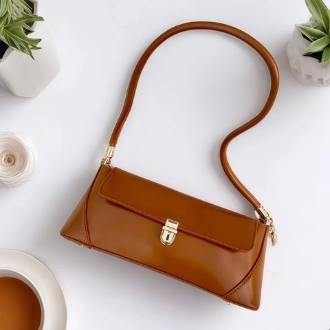 Bolso Baguette Retro Para Mujer Cuero PU Bolso De Hombro De Axila Sencillo Elegante Bolso De Mano Con Hebilla De Metal Dorado