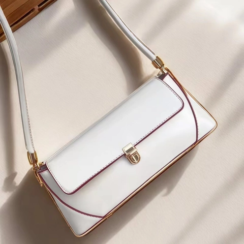 Bolso Baguette Retro Para Mujer Cuero PU Bolso De Hombro De Axila Sencillo Elegante Bolso De Mano Con Hebilla De Metal Dorado