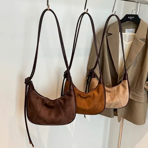 Bolso De Hombro Hobo Retro Gamuza Esmerilada Y Cuero Minimalista Gran Capacidad Casual Para Mujeres
