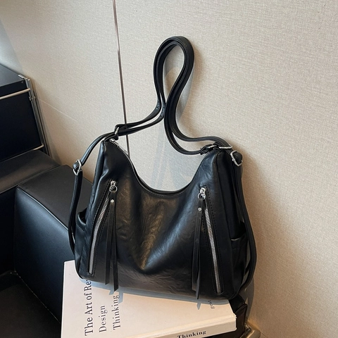 Women Large Capacity PU Leather Tote Bag Fashion Korean Style Wide Strap Shoulder Crossbody Hobo Bag For Daily Office