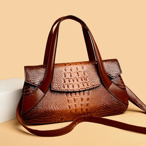 Handtas Van PU Leer Met Krokodillenreliëf Vintage Grote Shopper Underarm Schoudertas Voor Dames Kantoor Woonwerkverkeer Trendy