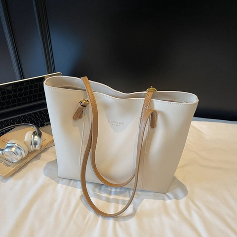 Women's Large Capacity PU Leather Tote Bag Fashion Minimalist Shoulder Bag High Quality Commuter Handbag With Lettering