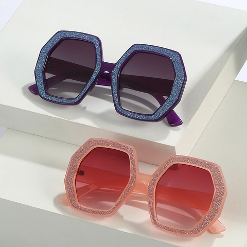 Übergroße Hexagon Sonnenbrille Für Damen Glitzer PC Rahmen Verlauf UV400 Schutz Luxus Mode Brillen