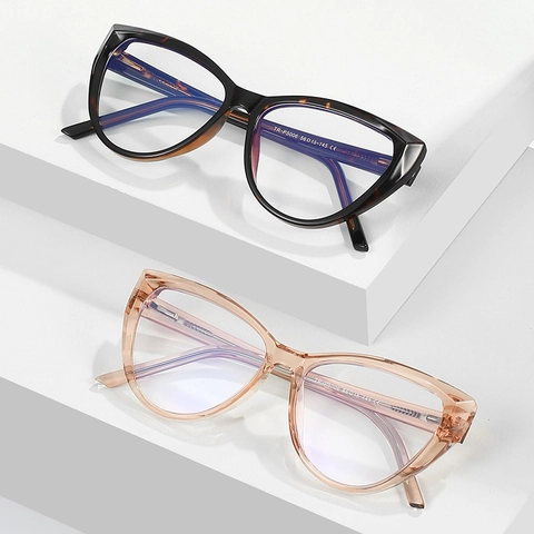 Montura De Gafas Cat Eye TR90 PC Anti Luz Azul Bisagra De Resorte Ligera Gafas De Moda Para Mujeres Hombres
