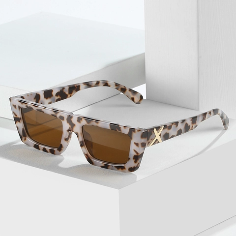 Occhiali da Sole Quadrati Retrò per Uomo Donna Montatura in PC Rettangolare Con Decorazione in Metallo X Protezione UV400