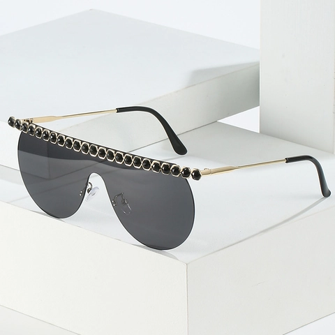 Übergroße Shield Sonnenbrille Mit Strassbesatz Metallbügel Mode Luxus Brillen Für Frauen Party Reisen