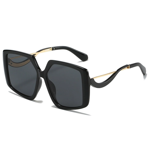 Women Oversized Square Sunglasses Vintage Contrast Color Metal Plastic Frame UV400 Protection Gradient Lens Sun Glasses