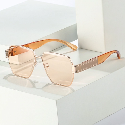 Oversized Square Sunglasses Metal Polygon Frame UV400 Protection Gradient Lenses Retro Fashion Unisex Eyewear