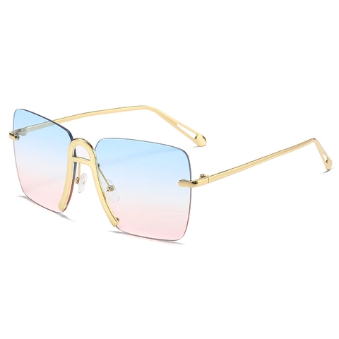 Women Oversized Rimless Sunglasses Metal Frame UV400 Protection Gradient Lens Vintage Square Eyewear
