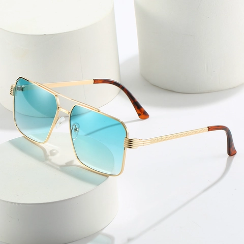 Retro Occhiali Da Sole Quadrati Montatura In Metallo Doppio Ponte Lenti Sfumate Protezione UV400 Occhiali Alla Moda Per Uomini E Donne