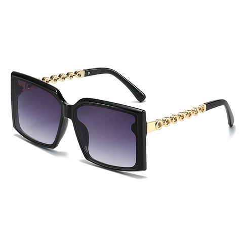 Oversized Square Sunglasses With Metal Chain Temples PC Frame UV400 Protection Retro Fashion Eyewear For Women