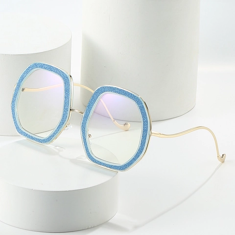 Montatura Per Occhiali Ottici Esagonali Sovradimensionati Da Donna Anti Luce Blu Glitter Metallo Decorativi