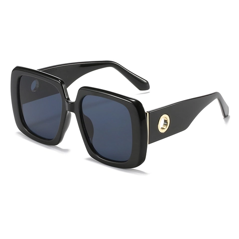 Oversized Square Sunglasses UV400 Protection Vintage PC Frame Gold Metal Ring Decor Retro Fashion Eyewear For Women