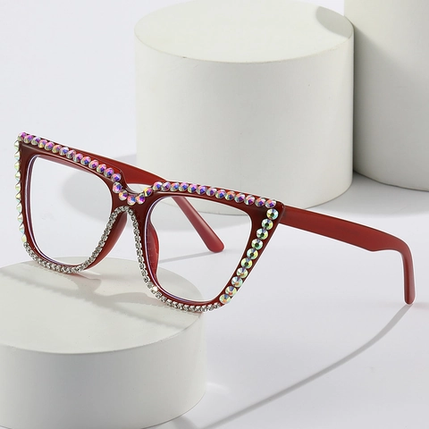 Occhiali Da Sole Cat Eye Oversize Con Strass Montatura PC Lenti AC Protezione UV400 Anti Luce Blu Moda Donna